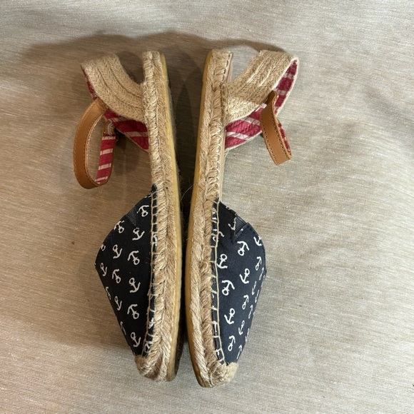 SPERRY Sz 9.5 Canvas Ankle Closure Espadrilles Anchor Pattern Nautical Sandals - Picture 5 of 8